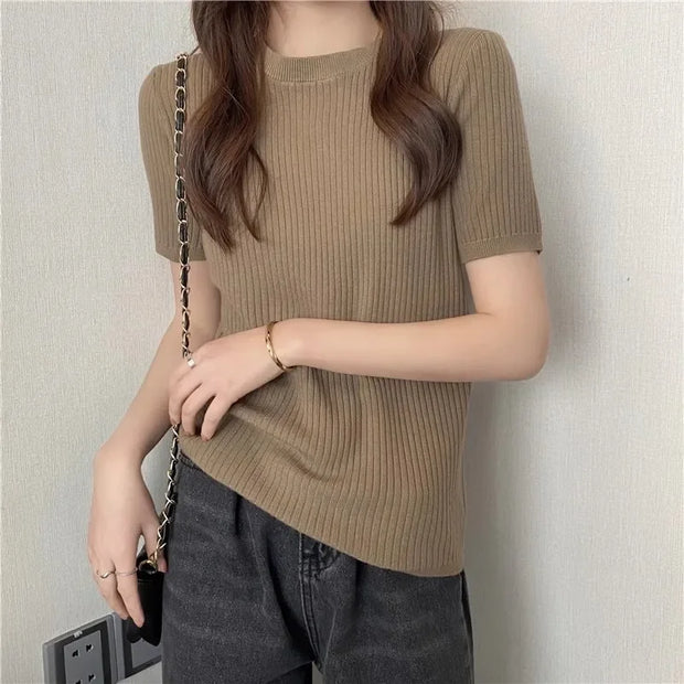 Blusas Mujer Blouses Top FemmeTops Women Blusas Mujer De Moda Verano Short Sleeve Knit Blouse Women Knitted Pullovers 2025
