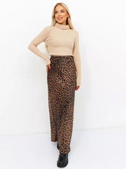 Vintage Leopard Print Satin High-Waist Skirt