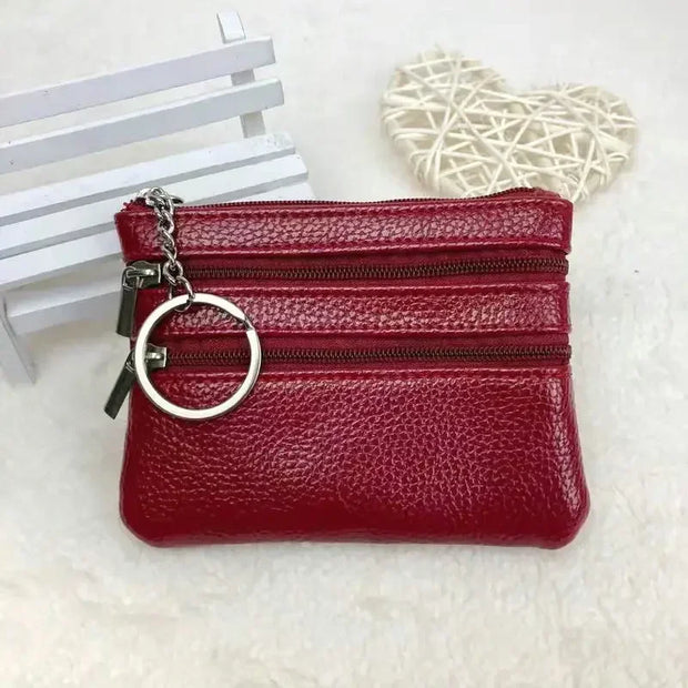 Mini Leather Coin Purse - Chic Pocket Wallet with Keyring