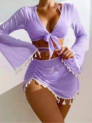 Tassel Tie Bikini Set with Cover-Up