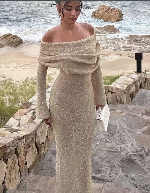 Knitted Off-Shoulder Maxi Beach Dress