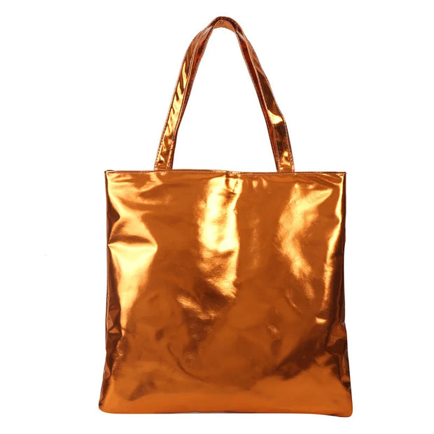 Shiny Metallic Leather Tote  Bag