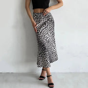 Vintage Leopard Print Satin High-Waist Skirt