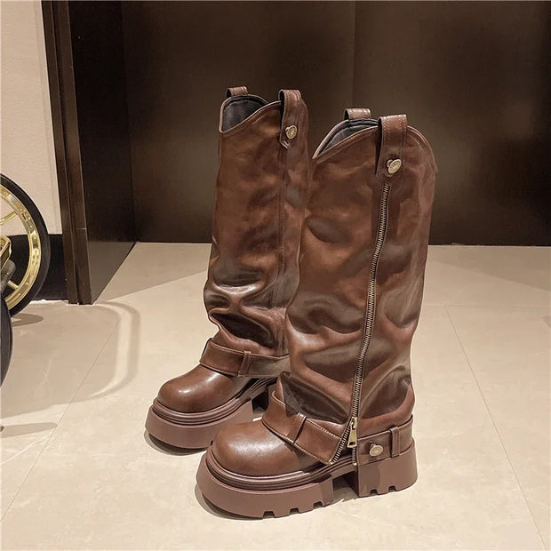 Retro High Western Boots - Bold Streetwear Look