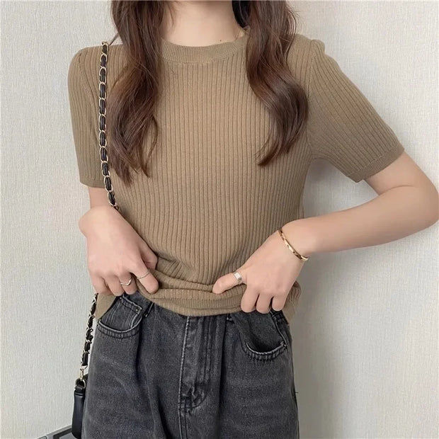 Blusas Mujer Blouses Top FemmeTops Women Blusas Mujer De Moda Verano Short Sleeve Knit Blouse Women Knitted Pullovers 2025