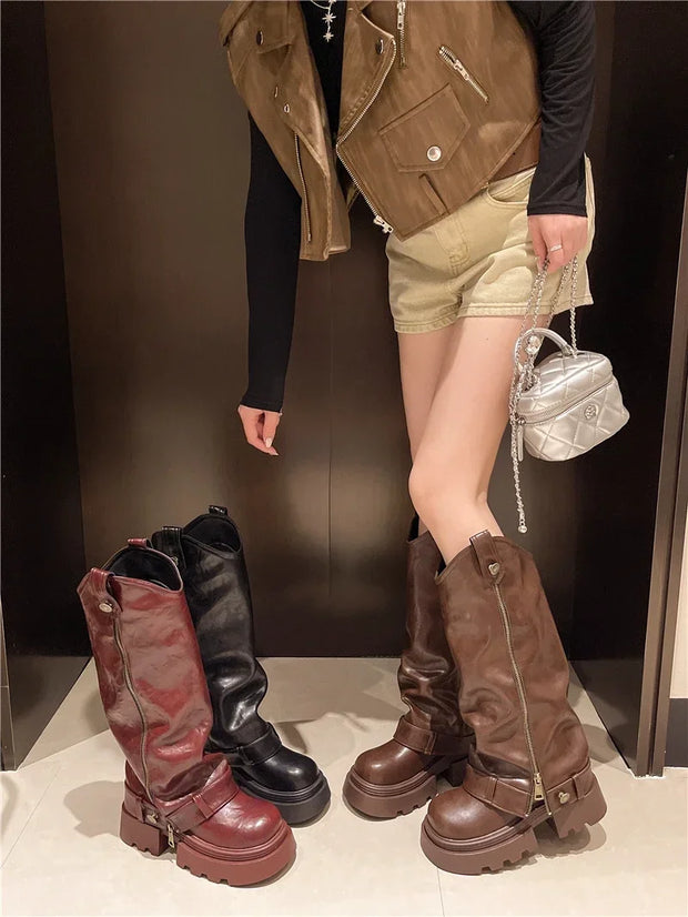 Retro High Western Boots - Bold Streetwear Look