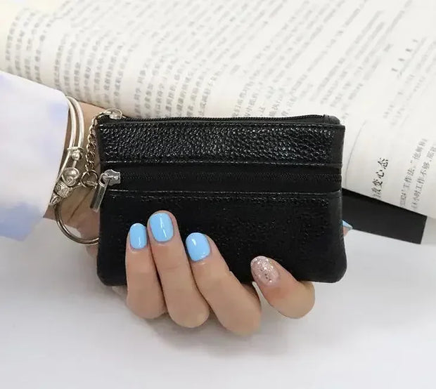 Mini Leather Coin Purse - Chic Pocket Wallet with Keyring