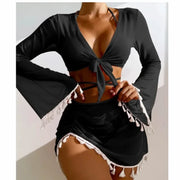 Tassel Tie Bikini Set with Cover-Up
