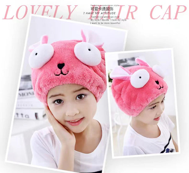 Dry Towel Bath Cap Cute Cartoon Coral Velvet Wrap Head Towel Hair Towel Absorbent Quick Dry Hair Cap Female Children and Adults