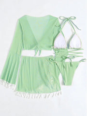 Tassel Tie Bikini Set with Cover-Up