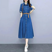 Vintage Denim Shirt Dress Female