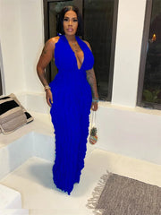 Plunge Neck Textured Maxi Jumpsuit