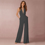 Jumpsuits Women Sexy Playsuits Deep V-neck Sleeveless Halter Neck Backless High Waist Wide Leg Jumpsuit Elegant Party Banquet