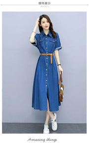 Vintage Denim Shirt Dress Female