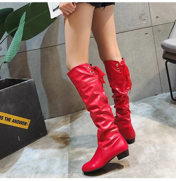 Women  Knee High Boots Red Black White Tall Boots