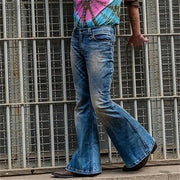 Fashion Punk Style Large Flared Jeans Men's Four Seasons Street Casual High Waist Splice Pocket Denim Pants Male Youth Trousers