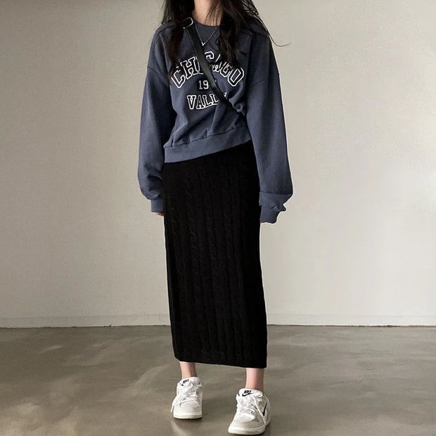 Solid Knitted Skirts For Womenew