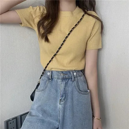 Blusas Mujer Blouses Top FemmeTops Women Blusas Mujer De Moda Verano Short Sleeve Knit Blouse Women Knitted Pullovers 2025