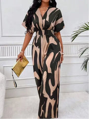 Abstract Print V-Neck Wide Leg Jumpsuit