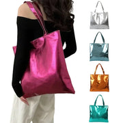 Shiny Metallic Leather Tote  Bag