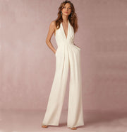Jumpsuits Women Sexy Playsuits Deep V-neck Sleeveless Halter Neck Backless High Waist Wide Leg Jumpsuit Elegant Party Banquet