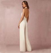 Jumpsuits Women Sexy Playsuits Deep V-neck Sleeveless Halter Neck Backless High Waist Wide Leg Jumpsuit Elegant Party Banquet