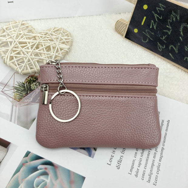 Mini Leather Coin Purse - Chic Pocket Wallet with Keyring