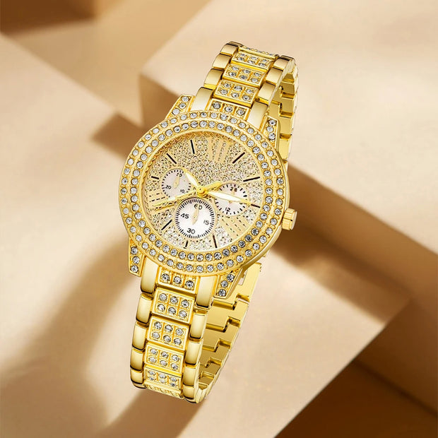 Luxury Gold Watch & Jewelry Set - 4 Piece Collection