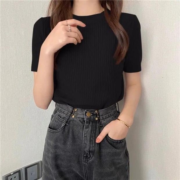 Blusas Mujer Blouses Top FemmeTops Women Blusas Mujer De Moda Verano Short Sleeve Knit Blouse Women Knitted Pullovers 2025