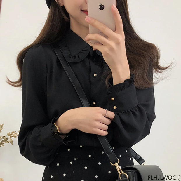Bow Tie Long Sleeve Blouse Top