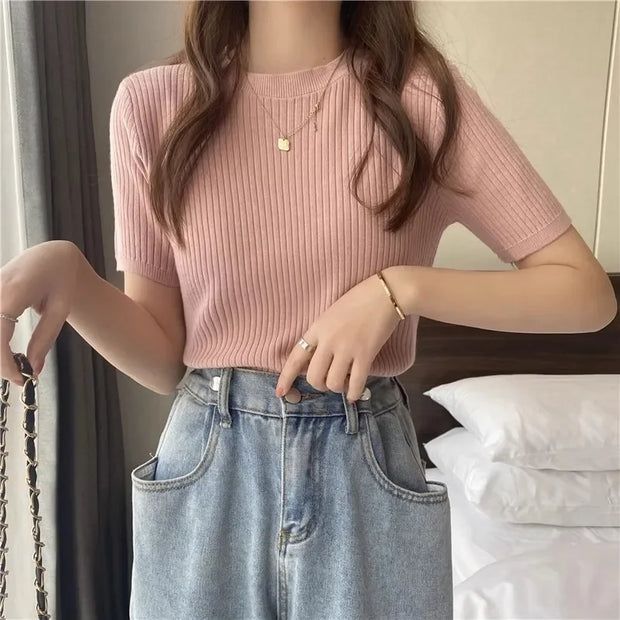 Blusas Mujer Blouses Top FemmeTops Women Blusas Mujer De Moda Verano Short Sleeve Knit Blouse Women Knitted Pullovers 2025
