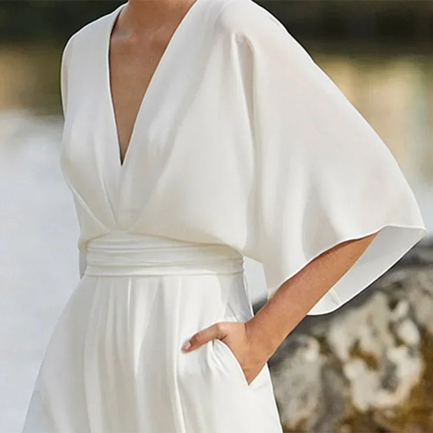 Elegant Wide-Leg V-Neck Jumpsuit