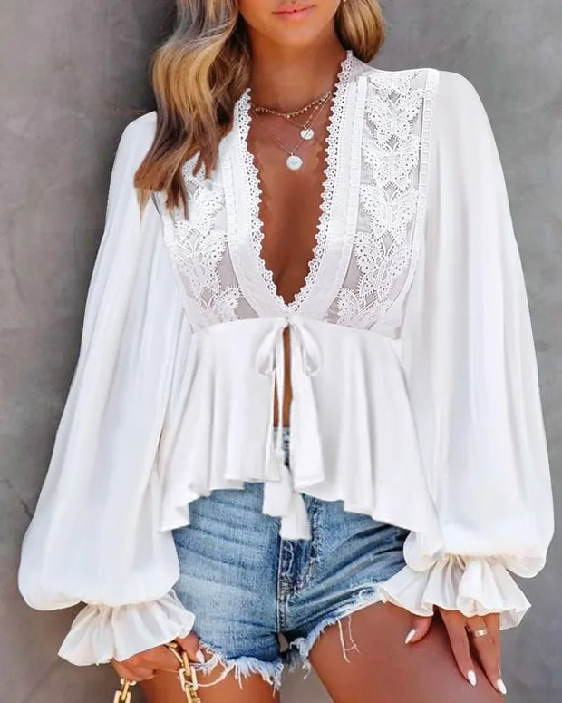 Boho Lace Detail Blouse Top