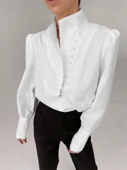 Chic High-Neck Satin Blouse - Classic White