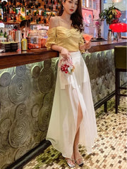 White Skirts for Women Temperament Summer Jupe 2025 Faldas Mujer De Moda High Waist Patchwork Chiffon Skirt Chic Korean Saia