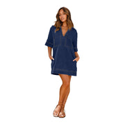 Fashion Denim Dress Casual V Neck Short Sleeve Loose Distressed Jean Dress 2024 Spring Summer Street Style Dresses Female
