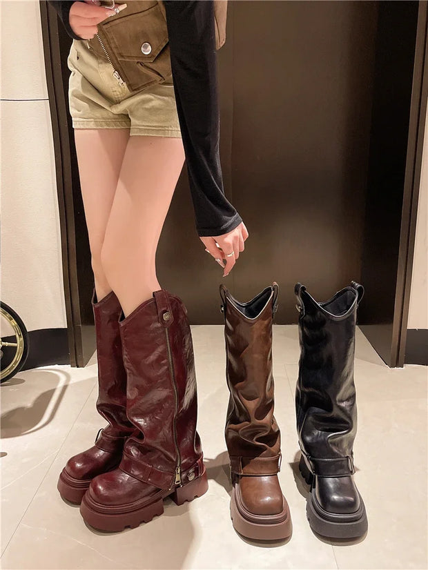 Retro High Western Boots - Bold Streetwear Look