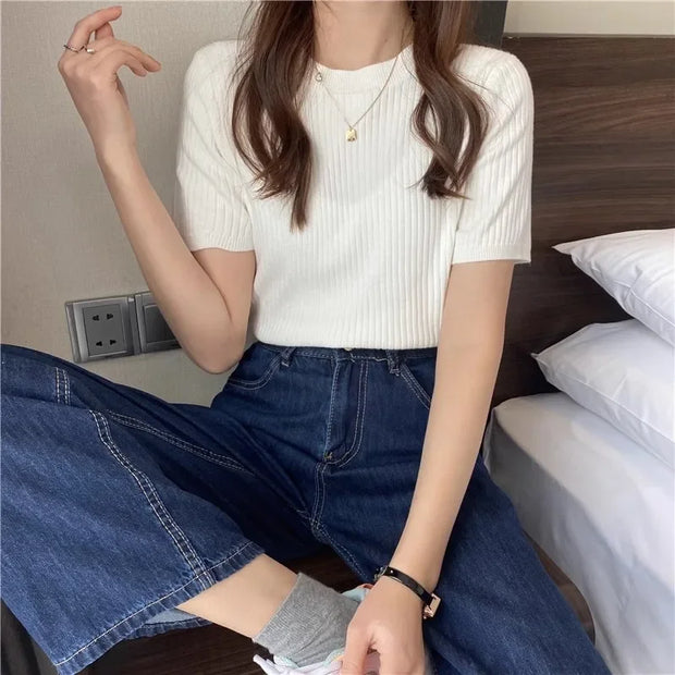Blusas Mujer Blouses Top FemmeTops Women Blusas Mujer De Moda Verano Short Sleeve Knit Blouse Women Knitted Pullovers 2025