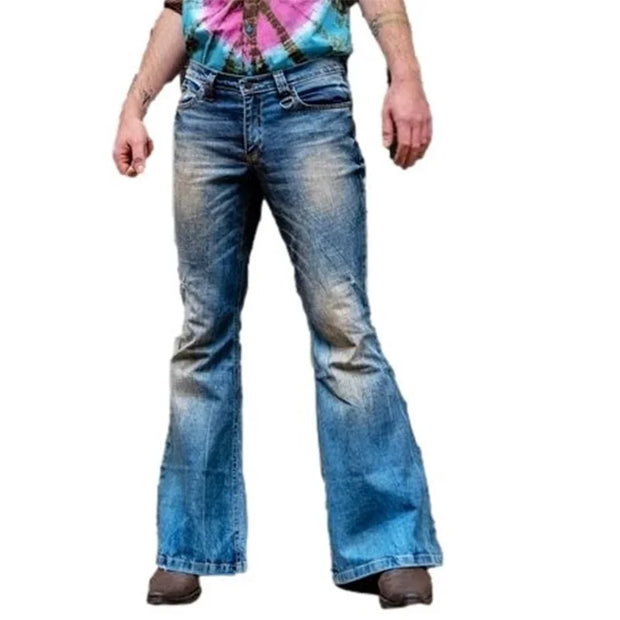 Fashion Punk Style Large Flared Jeans Men's Four Seasons Street Casual High Waist Splice Pocket Denim Pants Male Youth Trousers