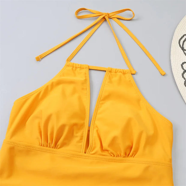 New Mujer V Neck Swimsuit Women Lace Up Swimwear