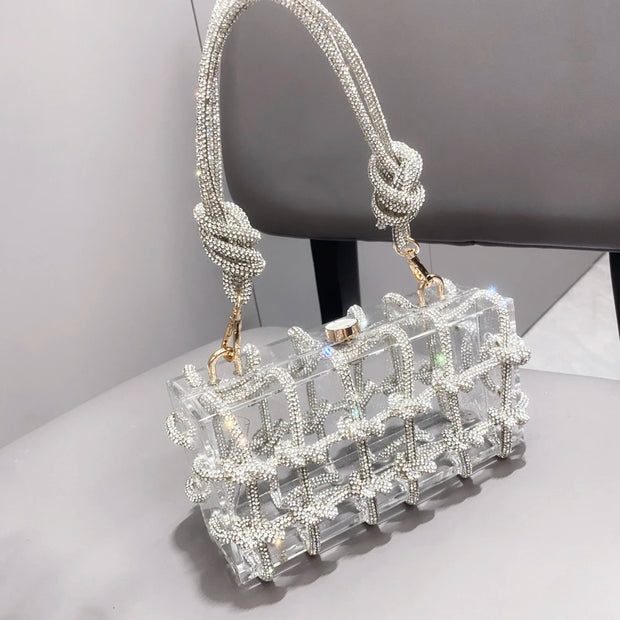 handmade Rhinestones Evening bag silver Crystal handmade Bags