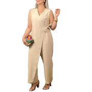 Jumpsuit Elegant Lace-up V Neck Jumpsuit for Women Slim Waist Wide Leg Design Formal Business One-piece Outfit Wide-leg Jumpsuit
