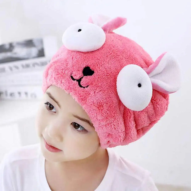 Dry Towel Bath Cap Cute Cartoon Coral Velvet Wrap Head Towel Hair Towel Absorbent Quick Dry Hair Cap Female Children and Adults