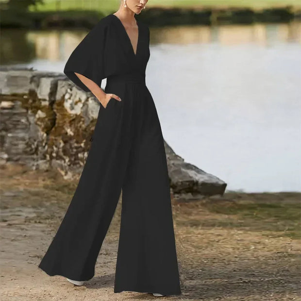 Elegant Wide-Leg V-Neck Jumpsuit