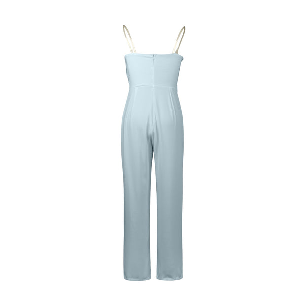Women Jumpsuit Feather Tube Top Sexy Evening Party Jump Suits Sleeveless High-waisted Straight Playsuits Night Clubwear Overalls
