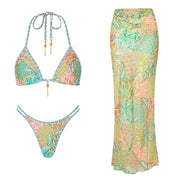 Bikini Swimsuit with Skirt Print Swimwear Women