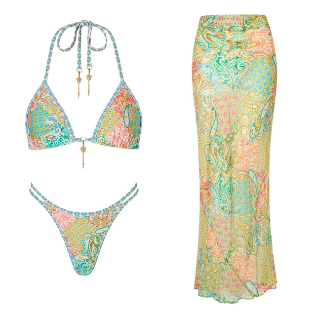 Bikini Swimsuit with Skirt Print Swimwear Women