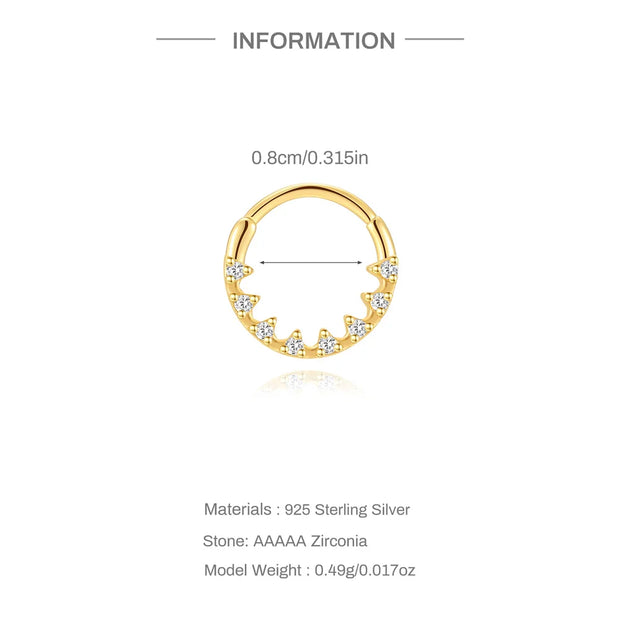 Sterling Silver Zircon Nose Ring - Elegant 925 Hoop
