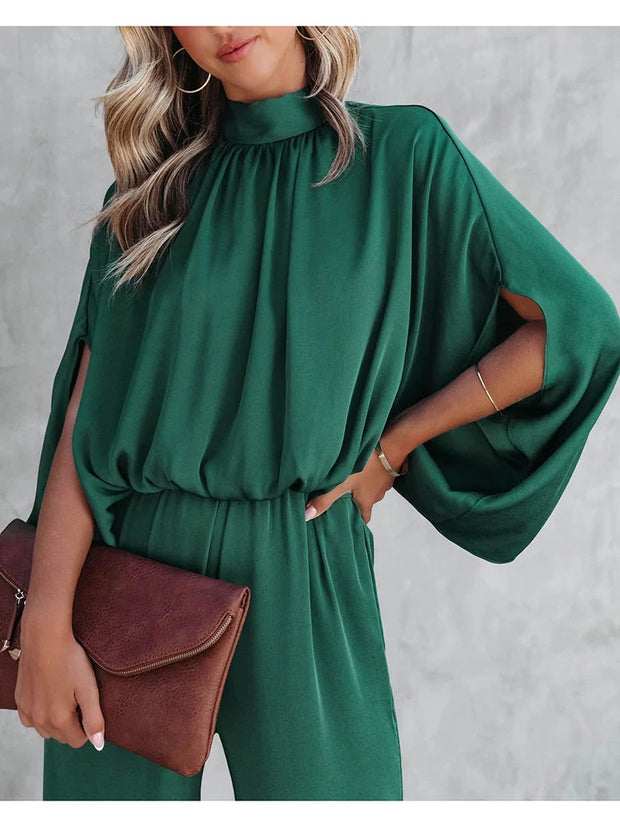 Elegant Cape Sleeve Jumpsuit - Autumn Chic