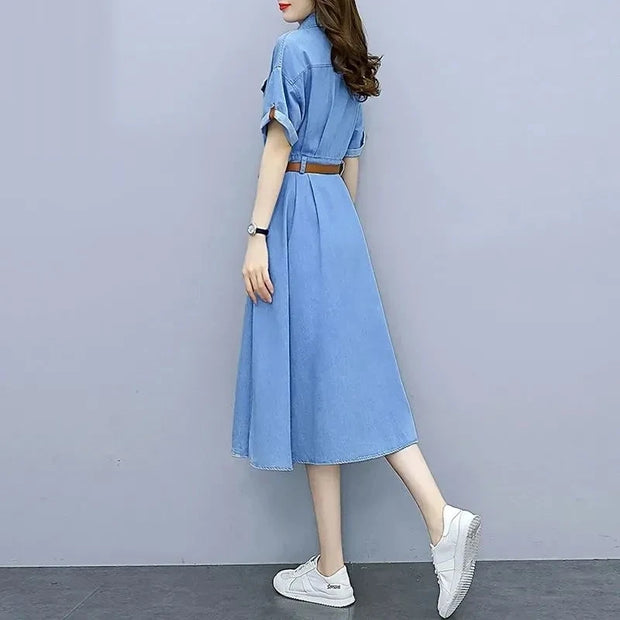 Vintage Denim Shirt Dress Female